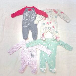 Kids One Piece Footies Bundle- NB 3 Carters 100% Cotton, 1 Nike